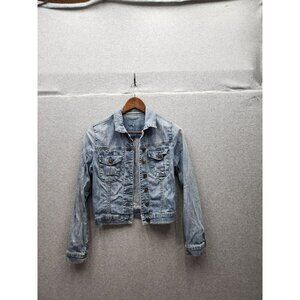 Kut From The Kloth Womens XS Distressed Denim Jacket With Button Front & Pockets